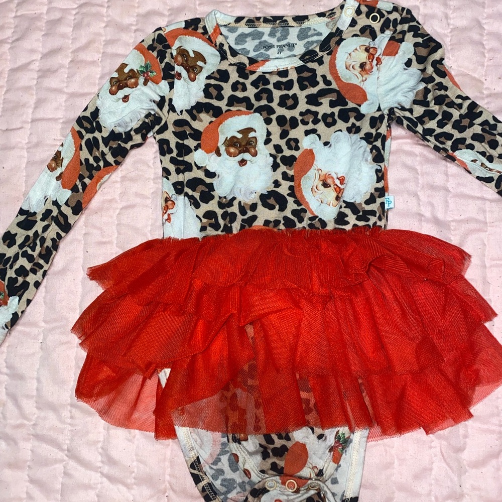 Posh peanut Leopard Print Santa Baby Onesie with Red Tutu